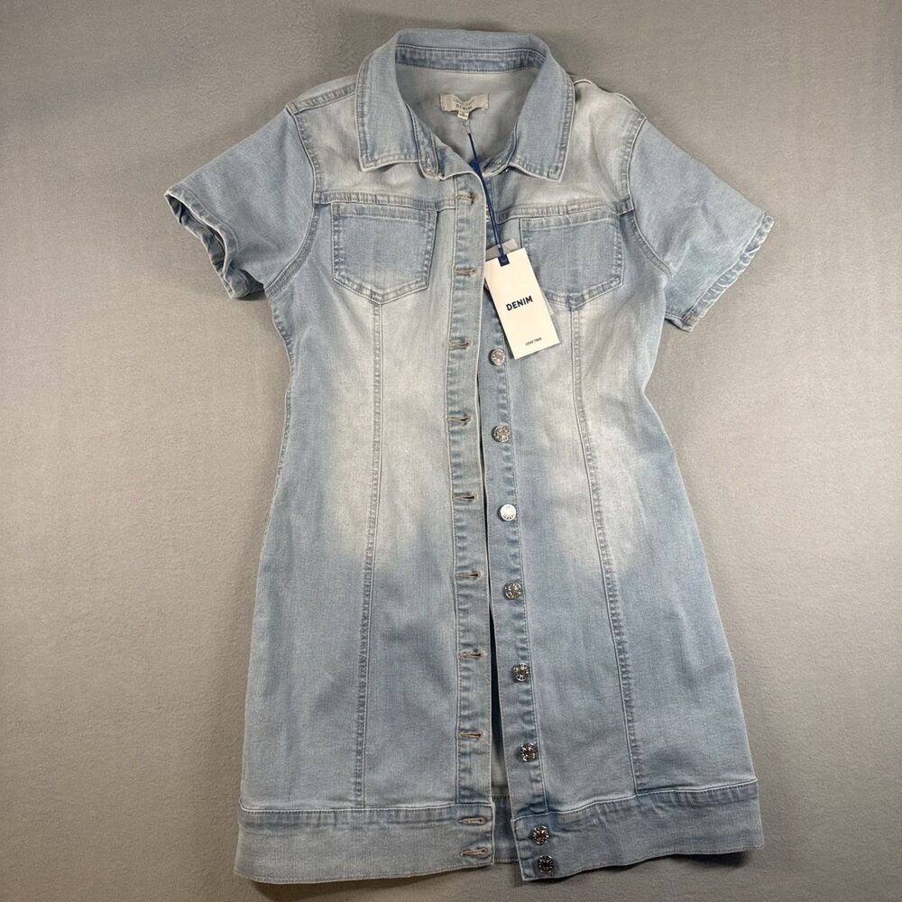 Love tree Womens Button Front Denim Short Sleeve Dress Size M Pockets NWT